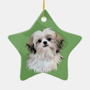 Merry Xmas Shih Tzu Ceramic Tree Decoration