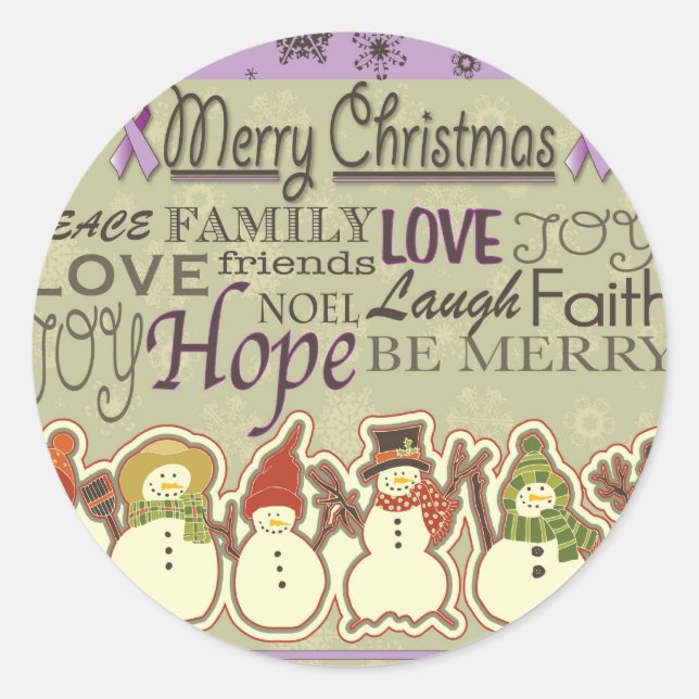 Merry XMAS snowmen Pancreatic Cancer Products Classic Round Sticker (Front)