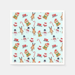 Merry xMas tree snowman deer Bear Santa Pattern Napkin