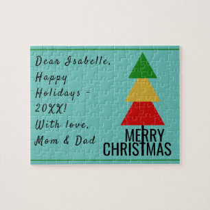 MERRY XMAS TREE TRIANGLE SHAPES CHRISTMAS STOCKING JIGSAW PUZZLE