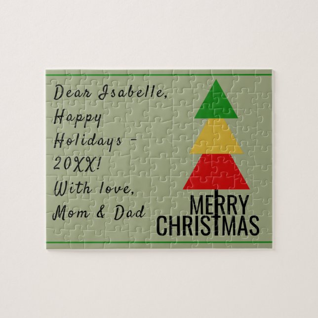 MERRY XMAS TREE TRIANGLE SHAPES CHRISTMAS STOCKING JIGSAW PUZZLE (Horizontal)