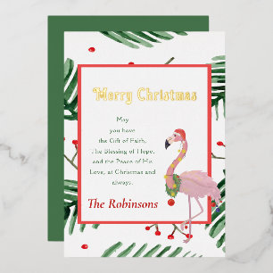 Merry Xmas Tropical Frame Pink Santa Flamingo