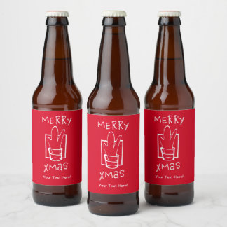 Merry Xmas with a Sparkling Glass Beer Bottle Label