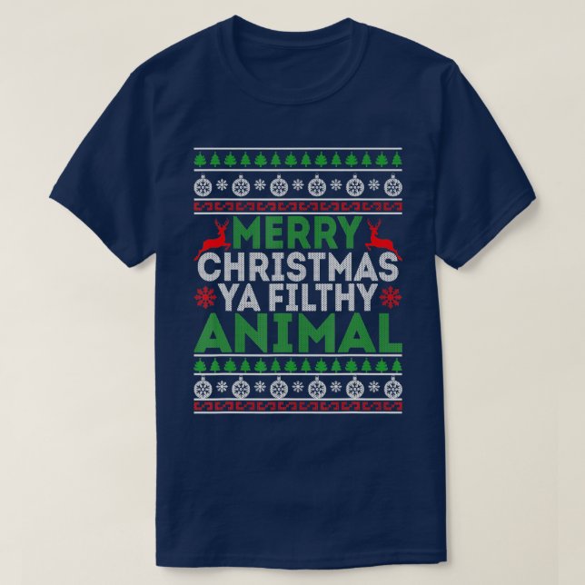 Merry Xmas yafilthy animal funny christmas pajama T-Shirt (Design Front)
