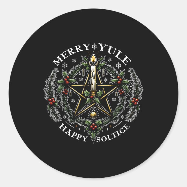 Merry Yule &amp; Happy Solstice  Classic Round Sticker (Front)