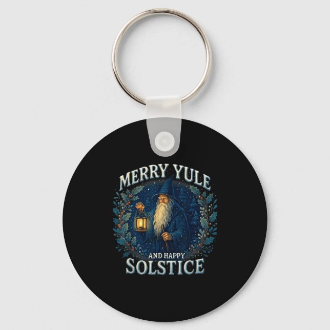 Merry Yule And Happy Solstice Mystic Winter Quote  Key Ring (Front)