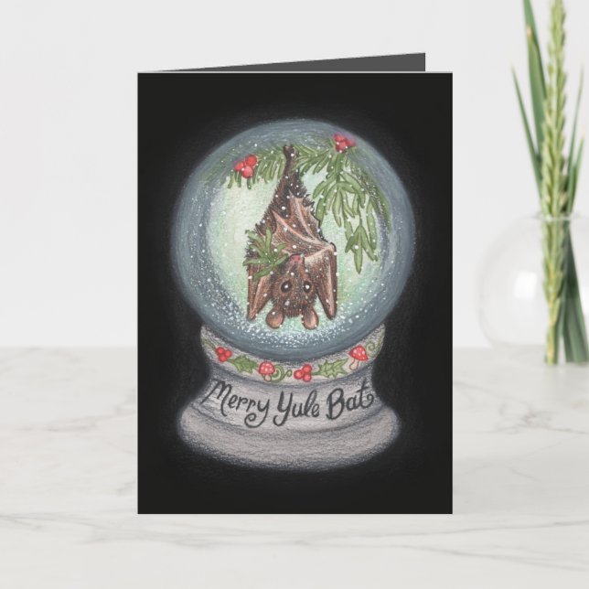 Merry Yule Bat Holiday Greeting Card (Front)