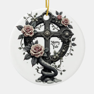 Merry Yule Gothic Cross Ornament