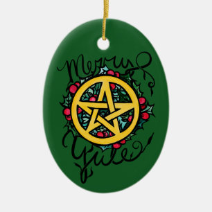 Merry Yule Pentacle Pentagram Witchcraft Art       Ceramic Tree Decoration