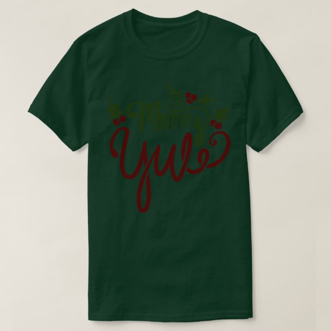 Merry Yule With Holly and Berries T-Shirt (Design Front)