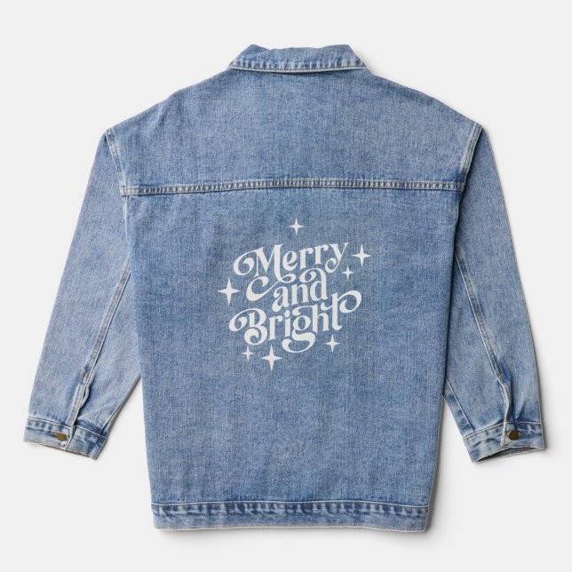 MerryAnd Bright  White Retro Typography  Denim Jacket (Back)