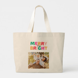 MerryChristmas & Bright with Wilson Family Jumbo  Large Tote Bag