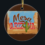 Mesa Arizona Cartoon Desert Vintage Travel Ceramic Tree Decoration<br><div class="desc">Mesa Arizona neo vintage travel design in funny cartoon retro style featuring the desert,  a cactus and rocks. Blue,  brown and red with green cactus.</div>