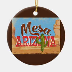 Mesa Arizona Cartoon Desert Vintage Travel Ceramic Tree Decoration