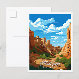 Mesa Verde Colorado vintage travel illustration Postcard