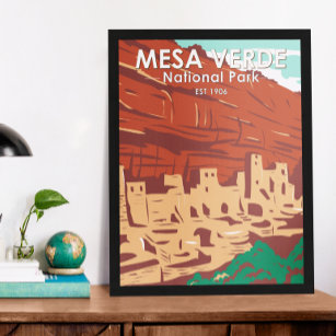 Mesa Verde National Park Colorado Colourful Vintag Poster