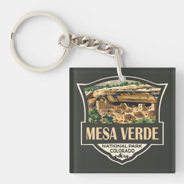 Mesa Verde National Park Illustration Travel Art Key Ring (Front)