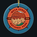 Mesa Verde National Park Retro Compass Emblem Ceramic Tree Decoration<br><div class="desc">Mesa Verde vector artwork design. The park is known for its well-preserved Ancestral Puebloan cliff dwellings,  notably the huge Cliff Palace.</div>