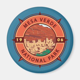 Mesa Verde National Park Retro Compass Emblem Magnet