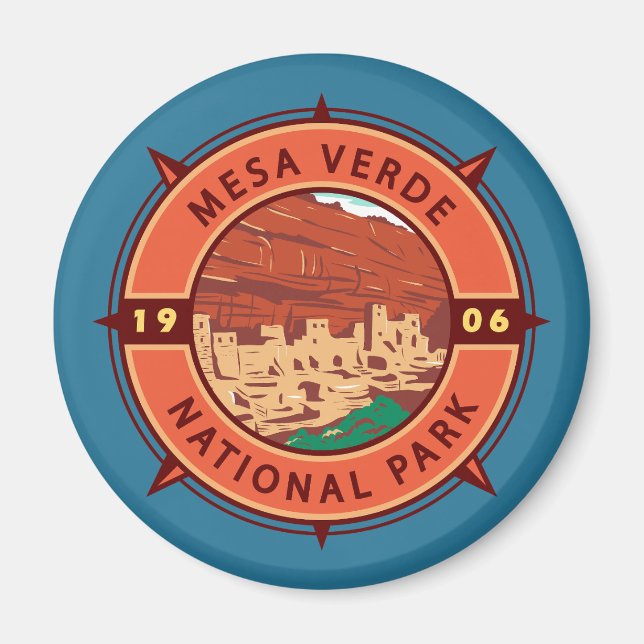 Mesa Verde National Park Retro Compass Emblem Magnet (Front)