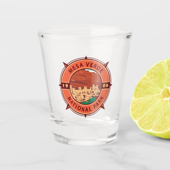 Mesa Verde National Park Retro Compass Emblem Shot Glass (Front)