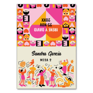 Mesero Plegable Boda Festival Naranja y Rosa Table Number