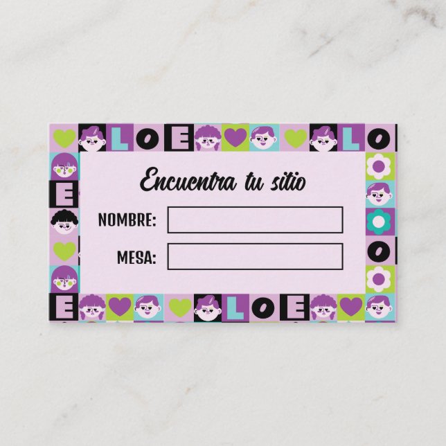 Meseros Seating Plan Boda Fun Lila Azul Place Card (Front)