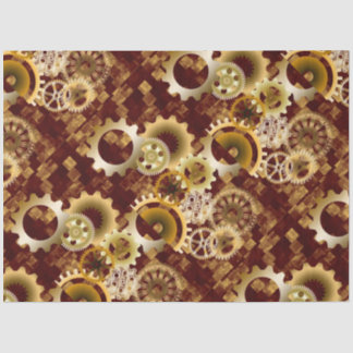 Meshing Gears on Gold and Bordeaux Abstract Blocks Tissue Paper