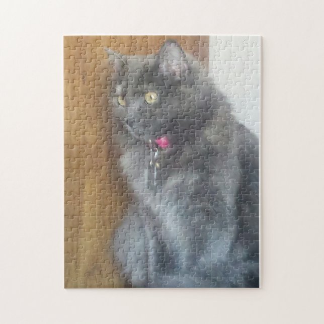 Mesmerised Grey Cat Jigsaw Puzzle (Vertical)