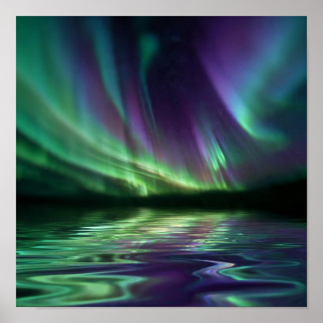 Mesmerising Aurora Reflection - Fjord Water Detail Poster (Front)