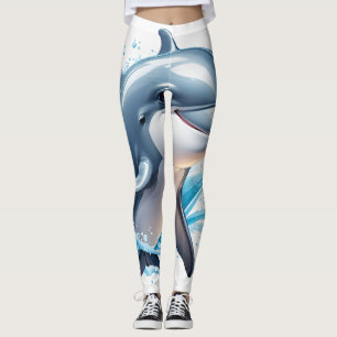 "Mesmerising Blue Dolphin Design on Trendy Legging