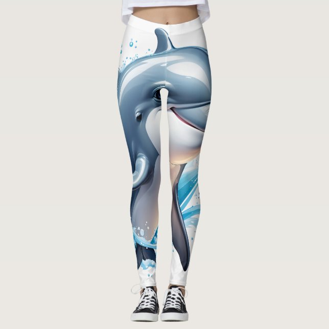 "Mesmerising Blue Dolphin Design on Trendy Legging (Front)