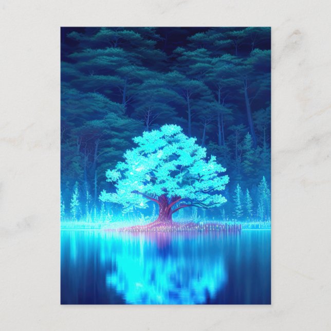 Mesmerising Blue Tree on the Azure Lake Postcard (Front)