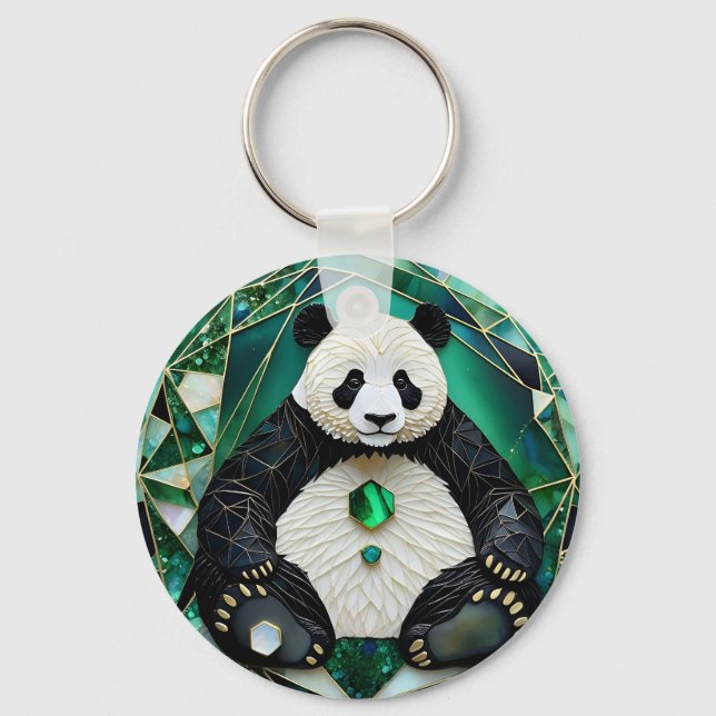 Mesmerising Geometric Panda Key Ring (Front)