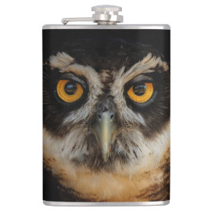 Mesmerising Golden Eyes of a Spectacled Owl Hip Flask