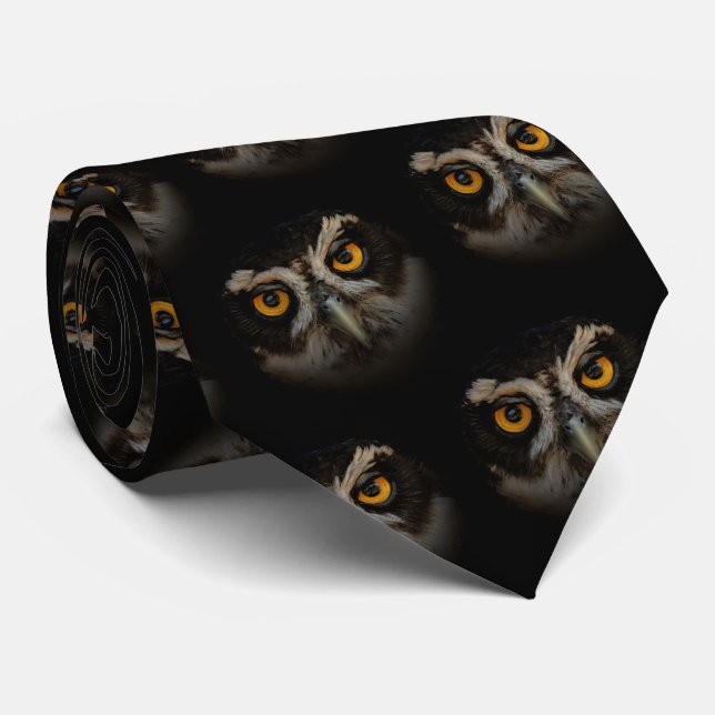 Mesmerising Golden Eyes of a Spectacled Owl Tie (Rolled)