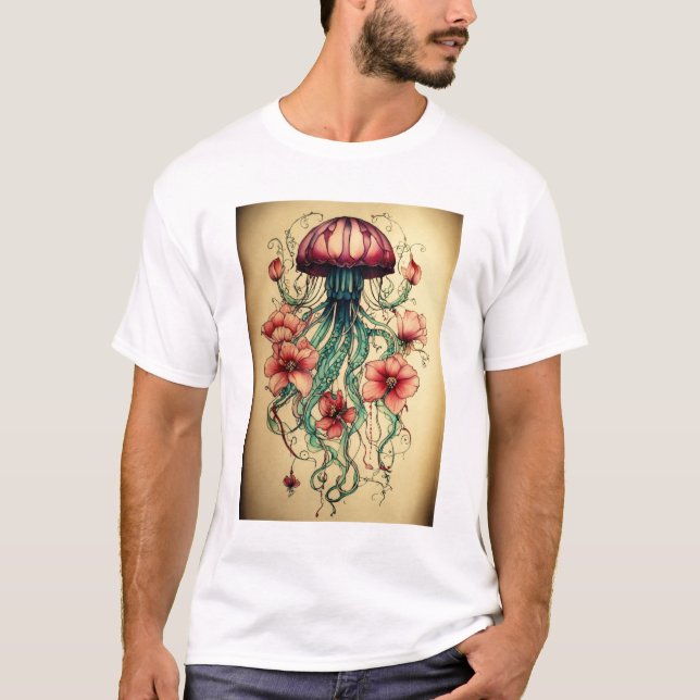 "Mesmerising Jellyfish Design | Ocean-Inspired Art T-Shirt (Front)