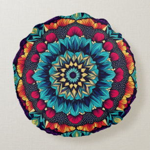 Mesmerising Jewel Tone Kaleidoscope Round Pillow