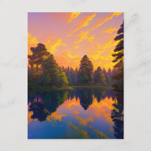 Mesmerising Sunset in the Pine Forest Postcard (Front)