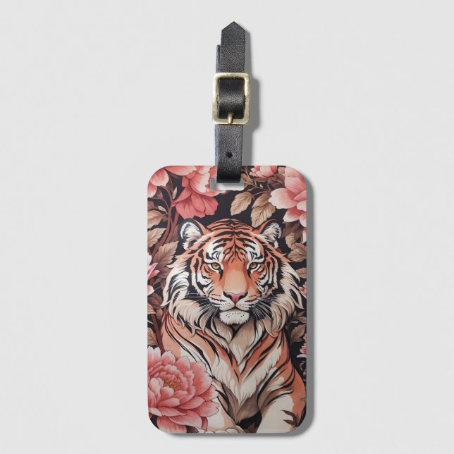 Mesmerising Tiger Pink Flowers Luggage Tag (Front Vertical)