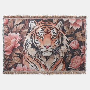 Mesmerising Tiger Pink Flowers Throw Blanket