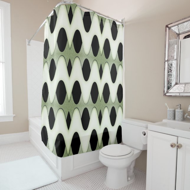 Mesmerising Waves Create Modern Design Green Shower Curtain (In Situ)