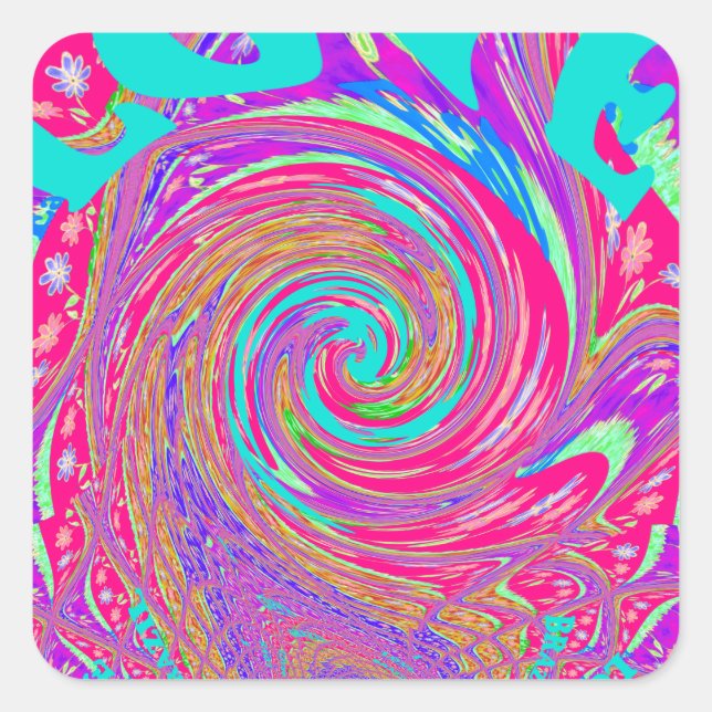 Mesmerising Whirlpool Love Cyan Text art Graphic  Square Sticker (Front)