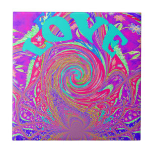 Mesmerising Whirlpool Love Cyan Text art Graphic  Tile