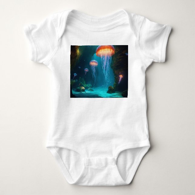 Mesmerizing Jellyfish T-Shirt - Dark Background Ar Baby Bodysuit (Front)