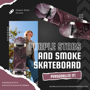 Mesmerizing Purple Stars and Smoke Skateboard Deck