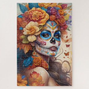 Mesmerizing Woman in Sugar Skull Makeup Jigsaw Puzzle