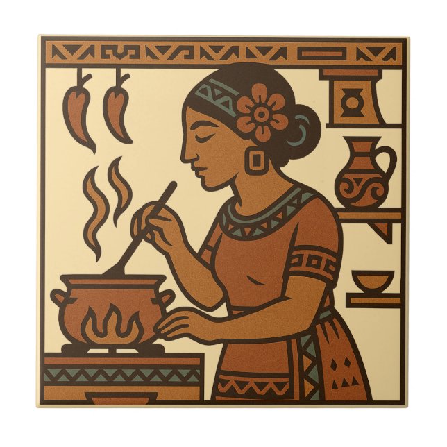 Mesoamerican Aztec Art Home Decor Ceramic Tile (Front)