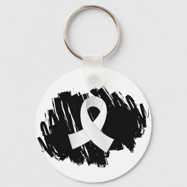 Mesothelioma Pearl Ribbon With Scribble Key Ring (Front)