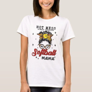 Mess Always Stressed Softball Mama T-Shirt
